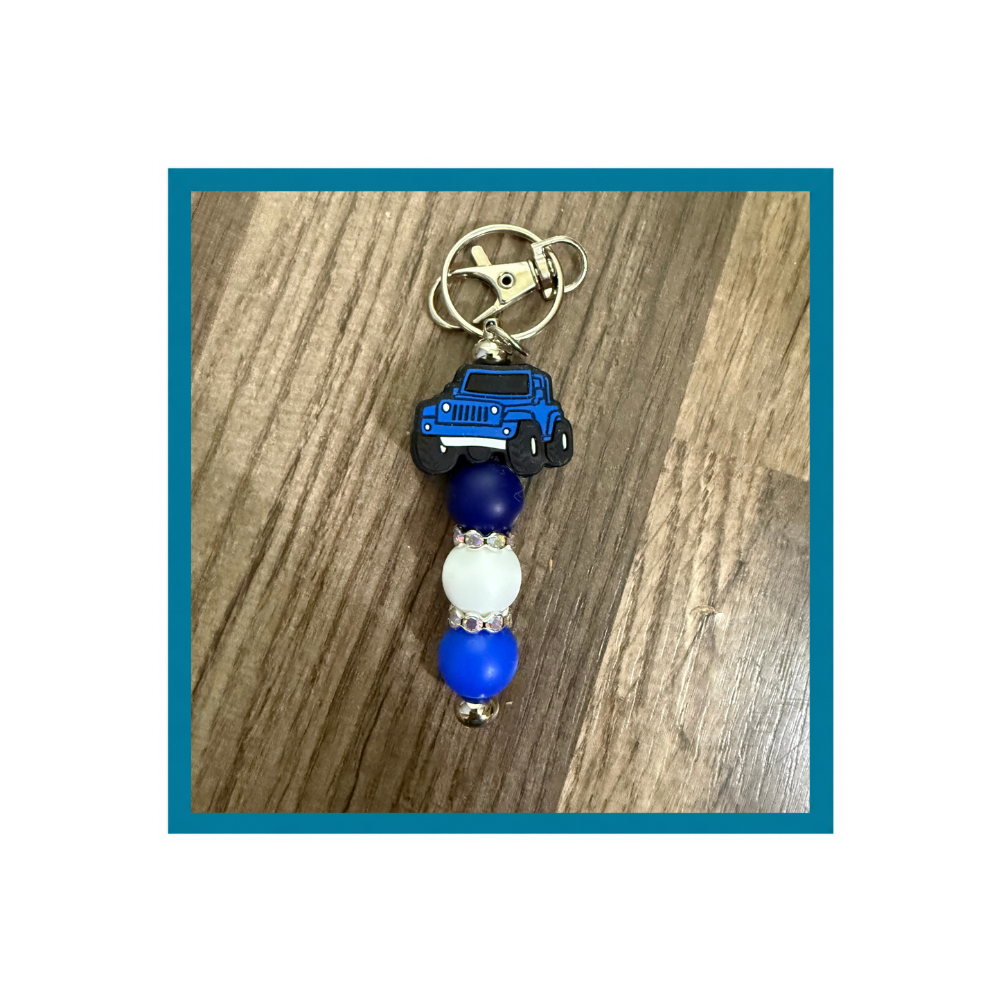 Blue Jeep Beaded Keychain
