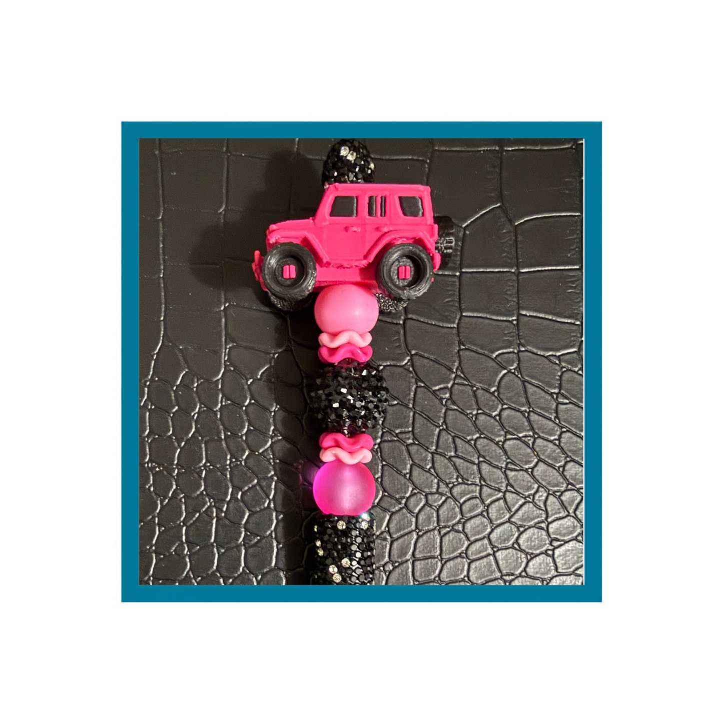 Pink Jeep Beaded Pen — Handmade Glitter Pen