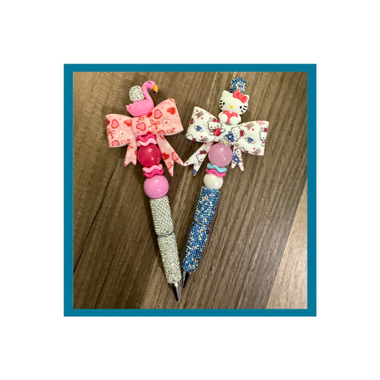 Rhinestone Beaded Pen – Flamingo & Hello Kitty