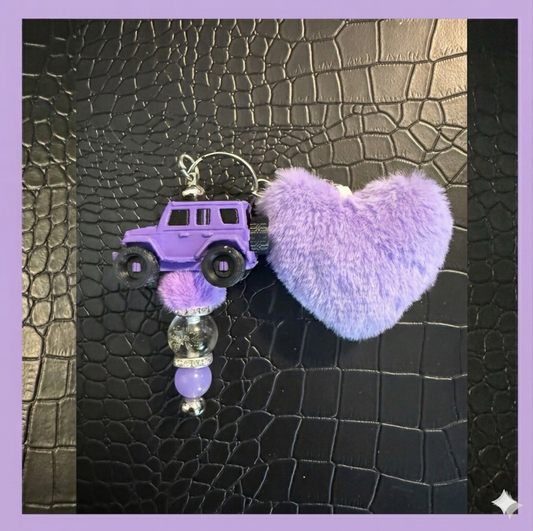 Jeep with fuzzy Heart Keychain