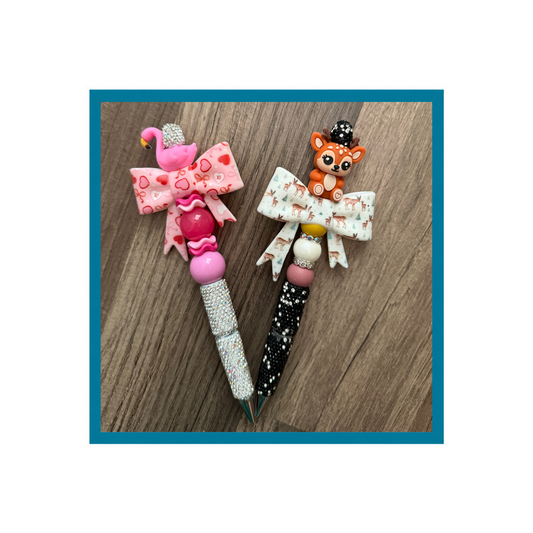 Flamingo and Reindeer Beaded Pen Set
